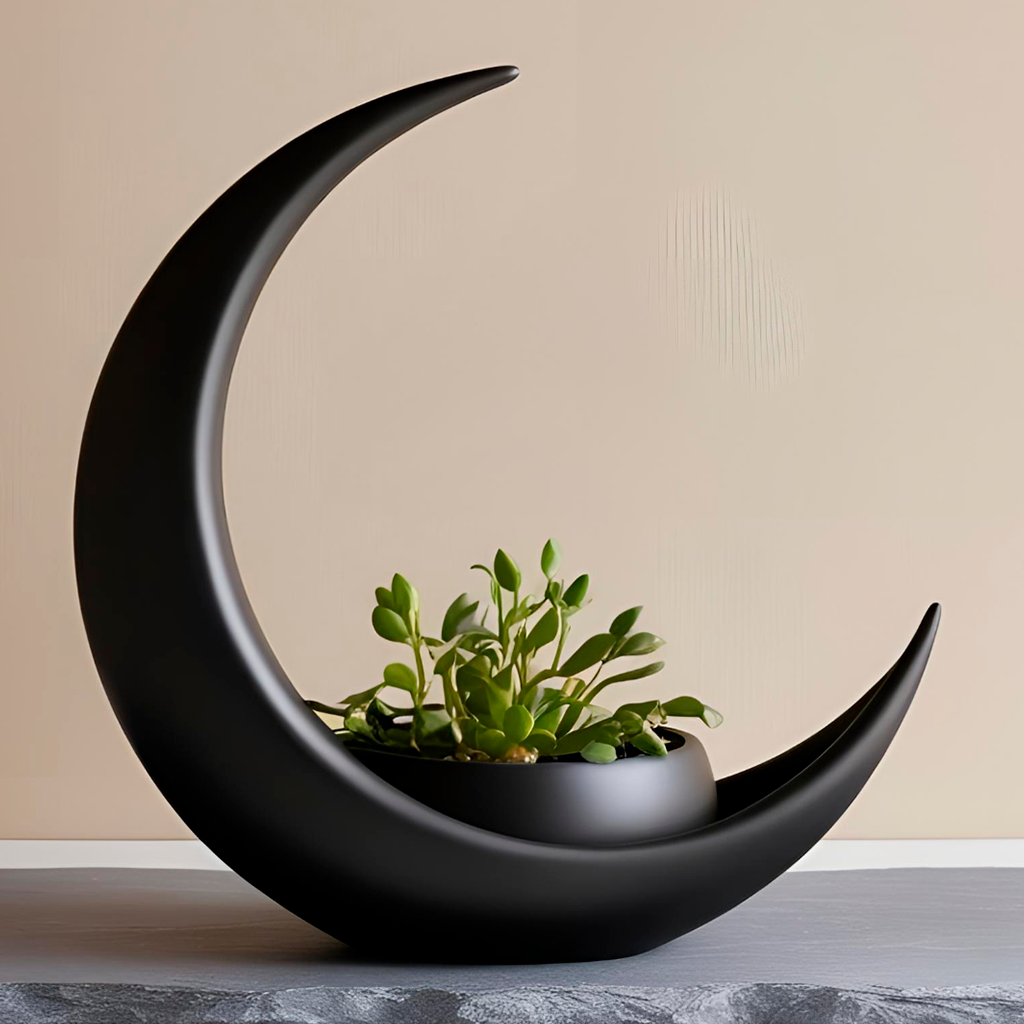 Decoração Lua Crescente com Vaso Elíptico para Plantas
