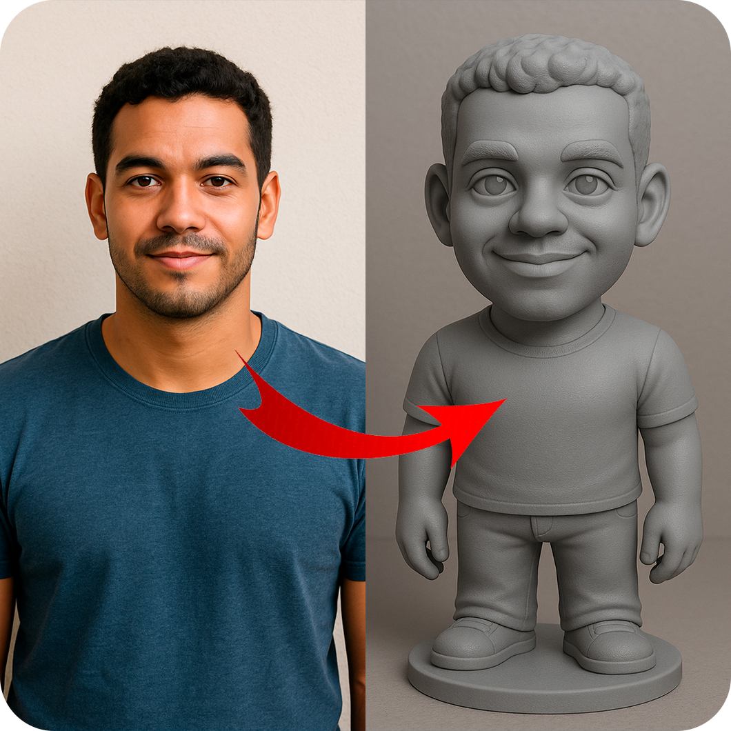 Clone em Miniatura 3D Personalizado – Sua Versão Exclusiva em Impressão 3D (Cinza)